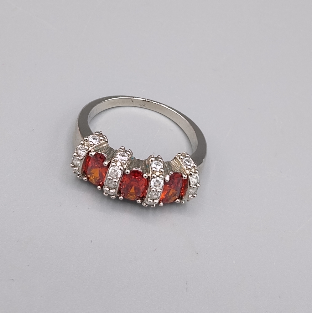 Silver Rhinestone Ruby Cocktail Promise Ring
